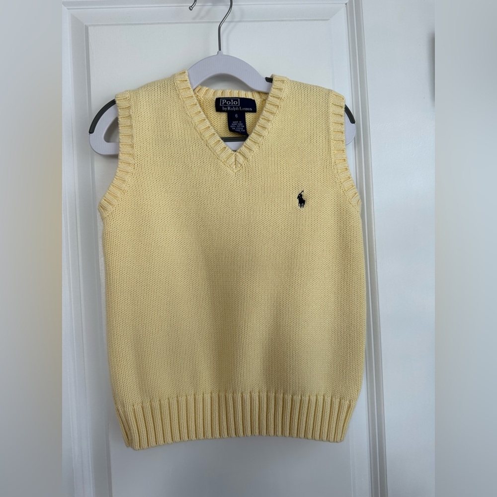 Polo Ralph Lauren Boys Cotton Knit Sweater Vest Butter Yellow Size 6